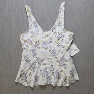 La Peche Cami Top Women XL White Purple Floral Lace Trim Peplum Cotton Blend